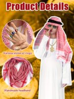 10pcs Adult Men'S Robe Bodysuit Arab Middle East Church Cosplay Costume Set, Men'S Hijab White Arab Costume Party Fashion Set, Suitable for Masquerade Stage Performances, Carnival Halloween Christmas, Various Event Theme Parties - Image 4