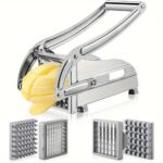 Ultra-Sharp Stainless Steel 4-in-1 Vegetable Slicer & French Fry Cutter - Multi-Functional Kitchen Tool for Potatoes, Carrots, Cucumbers, Onions - Durable Food Prep Gadget for Safe & Efficient Meal Prep, Ergonomic Design, Sleek Metallic Finish, Robust Con