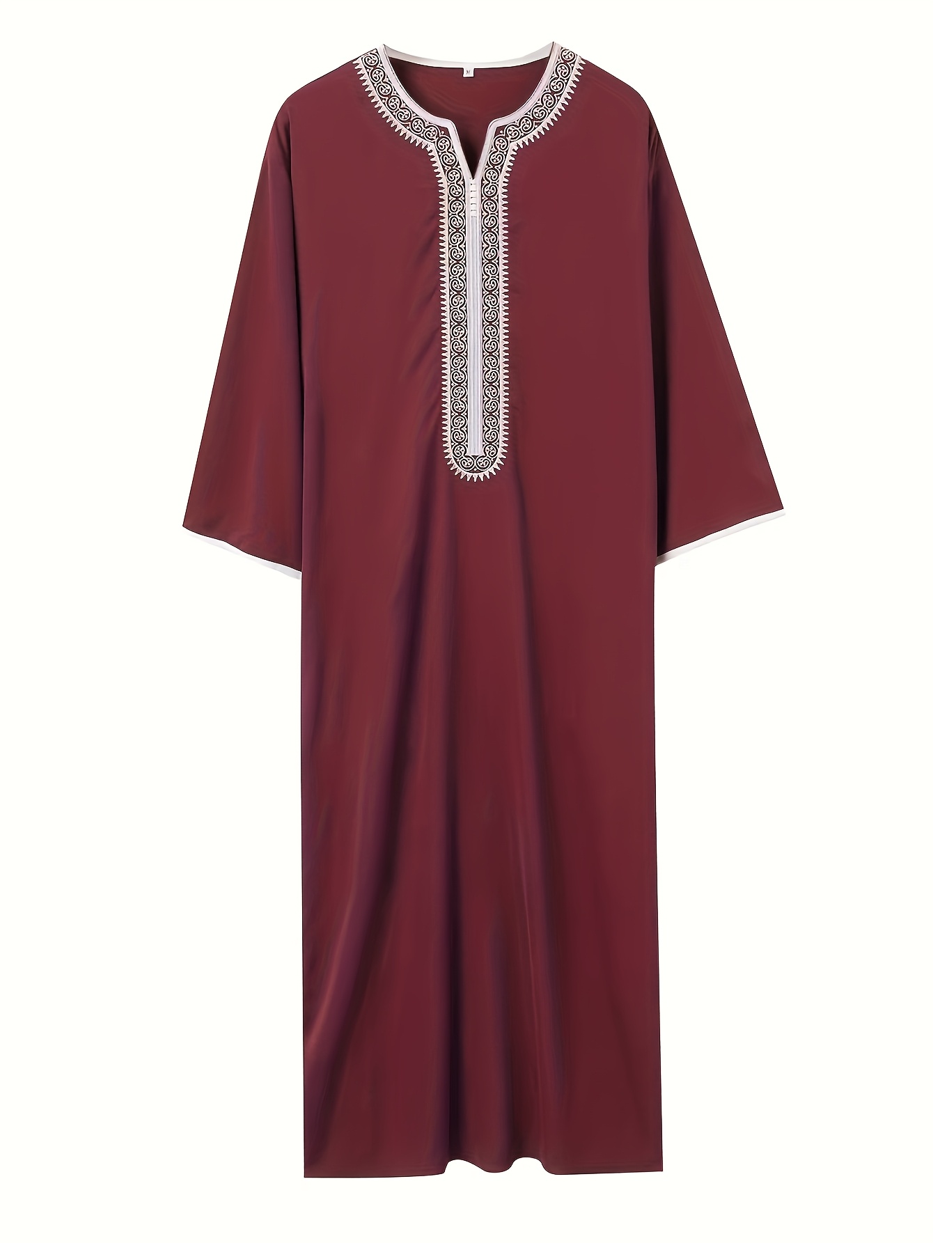 ef95e40a-21ec-4dd4-bfe8-eb9f40503345.jpg 2024 New Men's Traditional Arabic Abaya Robe - Retro Style V-Neck Long Sleeve Green Muslim Prayer Dress, H-Type Fit for Daily Wear & Religious Ceremonies, Allseason Robe, Vneck Design, Intricate Embroidery, Solid Color Attire - Image 1