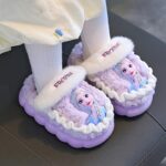 ⁦Cozy Princess Cartoon Plush Slippers for Girls - Warm Fleece-Lined, Thick Soft Sole, Winter Indoor Home Shoes with Elsa Design, Pink & Purple, Perfect for Youngsters and Teens⁩ - الصورة ⁦5⁩