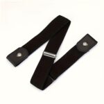 ⁦1pc Adjustable No-Sew Invisible Elastic Belt for Jeans & Pants - Black Stretch Comfort Waistband with Metallic Buckle, Unisex Casual Fashion Belt for Women & Men, Jeans Accessory, Sleek Belt Design, Smooth Texture⁩ - الصورة ⁦3⁩