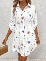 ⁦Elegant And Fresh Vacation-Style Floral Print Shirt Dress.⁩ - الصورة ⁦5⁩