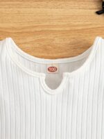 2pcs Trendy Girls Solid Flutter Trim T-Shirt Top + Shorts With Bow Belt Set For Summer Outdoor Outfit - Image 7