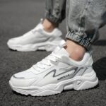 Men'S Fashion Sneakers - Casual & Sporty, Thick Sole with Front Laces, Lightweight, Versatile for Running, Hiking & Daily Wear, White Mesh Design, EVA Material, Lace-Up Closure, All-Season Comfort - Image 4
