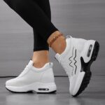 Women'S High-Top Sneakers with Thick Sole - Comfortable, Breathable, Casual White Sneakers with Lace-Up Closure, Stylish Design for All Seasons, Casual Footwear | Stylish High Top Sneakers | Comfortable Footwear - Image 5