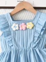Two-piece set of short-sleeved summer shirt with 3D flower transfer and trumpet pants for little girls, suitable for daily leisure outings as gifts, Perfect for Outdoor - Image 3