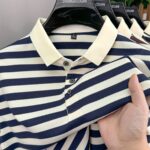 Men's Summer Striped Shirt - Casual Short Sleeve, Black & White Vertical Stripes, Button-Up Collar, Machine Washable, Comfort Fit for Business or Leisure, Versatile Menswear, Medium Elasticity Fabric - Image 12