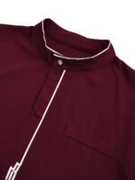 Men's Burgundy Islamic Robe | Polyester-Elastane Blend | Geometric Embroidered Design | Stand Collar | Faux Pocket Detail | Traditional Middle Eastern Cultural Attire | All-Season Wear, Allseason Robe | Traditional Islamic Dress | Quality Stitch, Muslim C - Image 5