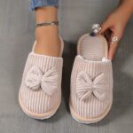 Cute Bowknot Soft Sole Fuzzy Slippers, Winter Cozy & Warm Slip On Plush Shoes, Comfy Closed Toe Home Slippers - Image 12