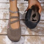 ⁦Women'S Spring Floral Knit Ballet Flats - Breathable Slip-On Shoes with EVA Insole, PVC Sole, and Comfortable Fabric Lining for Casual Wear⁩ - الصورة ⁦12⁩