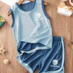 Boy's 2pcs Breathable Casual Sporty Style Outfit, Color Clash Tank Top & Shorts Set, Boy's Clothes For Summer