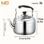 Moredor 5L Stainless Steel Whistling Tea Kettle for Stovetop - Large Capacity, Durable, Portable for Gas & Electric Stove, Home, Office, Restaurant Use - Uncharged, Easy Clean - Image 6