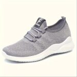 ⁦[Breathable Knit Sneakers] Lightweight Breathable Women's Knit Sneakers - Soft Sole Casual Shoes, Lace-Up Low-Top in Pink, White, Gray, Black - Comfortable Sporty Trainers for All Seasons⁩ - الصورة ⁦4⁩