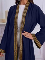 ⁦Elegant Solid Color Lace Trim Long Robe for Ramadan, Polyester, Machine Washable - All Seasons, Middle Eastern, 6230, Middle East Special Project Style, ALL/Global/All⁩ - الصورة ⁦3⁩