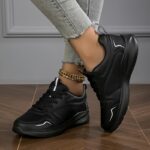 Women's Lightweight High Quality All-Season Low-Top Lace-Up Sneakers - Comfortable EVA Sole, Synthetic Cover Upper, Round Toe Design for Casual & Sporty Style - Black, Everyday Comfort Shoes | Sleek Sneaker Design | Durable Footwear - Image 2