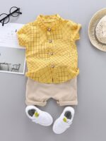 2pcs Baby Boys Dinosaur Print Button Short Sleeve Shirt Top & Elastic Waist Shorts Set Toddler Summer Clothes For Daily & Outdoor Wear - Image 5