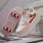 ⁦Fashion Roller Skates - Pink & White Low-Top Sneakers with Retractable Four-Wheel Design, Comfortable EVA Insole, Durable TPR Sole, Stylish Casual Shoes for Teens & Adults, All-Season Wear, Sports Casual Shoes | Midtop Sneakers | Fabric Upper Sneakers⁩ - الصورة ⁦11⁩