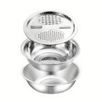 3pcs Stainless Steel Kitchen Set with One-Piece Grinder, Multi-Function Filter and Mixing Bowl - Perfect for Cleaning and Slicing Fruits, Vegetables, Cheeses | Food Safe with Drainage System, Ideal for Home Cooking, Kitchen Grinder - Image 5