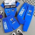 3pcs set for boys in motorcycle style racing blue, with letter print short sleeves + casual shorts + fashionable long pants, suitable for spring and summer, outdoor sports, school gatherings, as gifts, Perfect for Outdoor - Image 6