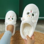 ⁦Women's Cute Cartoon Black Cat Slippers with Big Eyes and Ears, Soft Warm Non-slip Indoor House Slip-on Slippers with Fabric Upper, Inner, Insole and TPR Sole⁩ - الصورة ⁦7⁩