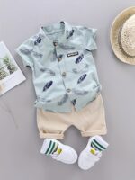 Toddler Summer Feather Print Shirt Shorts Set, for Outdoor - Image 3