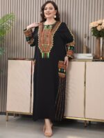 ⁦Oriental Embroidered Arab Plus Size Women's Elegant Dress JALABIA Round Neck Traditional Ethnic Style 2025 Spring Summer. RAMADAN Ramadan, Eid al Adha Eid Al-Adha⁩ - الصورة ⁦8⁩
