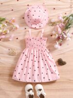 ⁦0-3 Years Old Two-piece Set for Girls, Summer Love Print Sleeveless Wrap Dress with Suspenders + Hat, Princess Dress in Two Colors to Choose from⁩ - الصورة ⁦10⁩