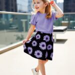 ⁦Girls' Sunflower Print Short Sleeve Top + Skirt Set, Summer Two-Piece Outfit for Everyday Wear/Vacation/Party, Suitable for Children Aged 3-10⁩ - الصورة ⁦13⁩