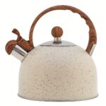 2.5L Stainless Steel Whistling Tea Kettle with Natural Stone Finish and Wood Pattern Handle - Fast Boil, Perfect for Tea, Coffee, Milk