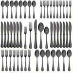 60pcs Blacks Golden Silverware Set, Stainless Steel Flatware Cutlery Set Service for 12, Tableware Eating Utensils Include Knives/Forks/Spoons, Mirror Polished, Dishwasher Safe Weddings, birthday parties, Independence Day, Oktoberfest anniversary
