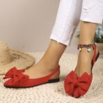 ⁦Women's Fashion Bow-Knot Flat Sandals, Casual Versatile Slip-Ons with Pointed Toe, Fabric Upper and Rubber Sole for All Seasons, Ladies Sandals⁩ - الصورة ⁦16⁩