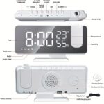⁦Smart Digital Alarm Clock with FM Radio, LED Display, Projection Feature, Temperature & Humidity Monitor, USB Powered, Plastic Rectangular Desk Clock with Button Battery Included⁩ - الصورة ⁦4⁩