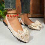 ⁦Women's Fashion Bow-Knot Flat Sandals, Casual Versatile Slip-Ons with Pointed Toe, Fabric Upper and Rubber Sole for All Seasons, Ladies Sandals⁩ - الصورة ⁦26⁩