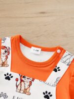 ⁦YIERYING Youngsters Boys' Summer Lion Cartoon Print Short-Sleeve Romper with Faux Suspenders - Soft Polyester Blend, Playful Animal Design, Easy-Care Hand Wash, Casual Youngsters Outfit | Cartoon Lion Design | Brand Yierying, Perfect for Outdoor⁩ - الصورة ⁦3⁩