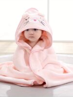 Super Absorbent Microfiber Baby Bathrobe - Adorable Elephant Hooded Towel with Matching Hat, Soft & Cozy for Boys and Girls 0-2 Years, Cartoon Design, Machine Washable, Baby Bath Accessories - Image 5