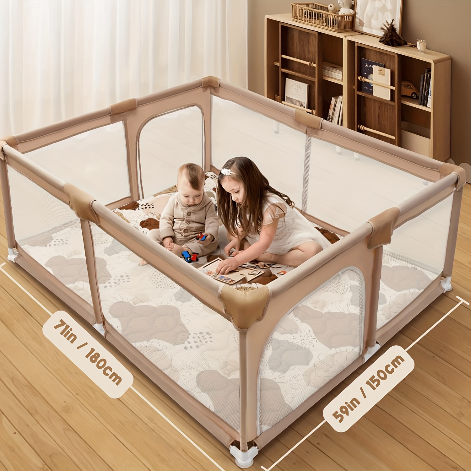 0e249b7d-881b-46bf-95d8-f75b6e99e7e7.jpg Foldable Thickened Foam Youngsters Play Mat & Crawling Mat - Soft Non-Slip Odor-Free Machine Washable, 180.0x150.0cm & 127.0x127.0cm for Playpens & Floors, Boho Style Play Mat for Youngsters - Image 1