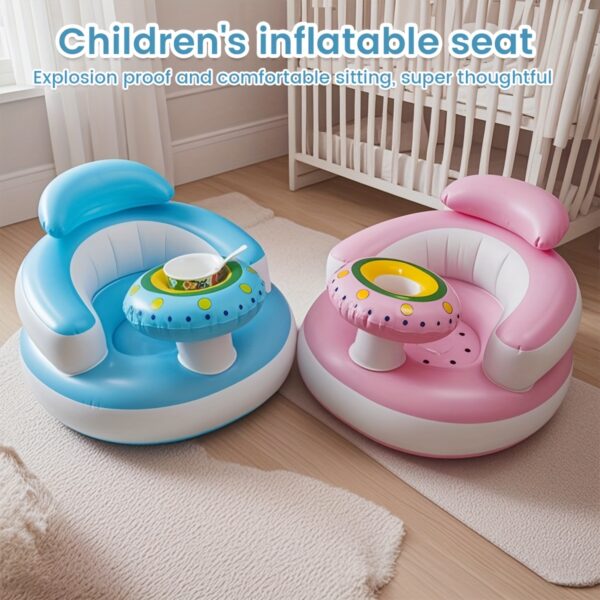 Inflatable Toddler Sofa Chair - Portable Training Seat with Sturdy Sitting Cushion, Blue & White Design, Perfect for Youngsters Showers or Home Use, Youngsters Training Seat | Playful Design | Durable Inflation, Baby Shower Gift