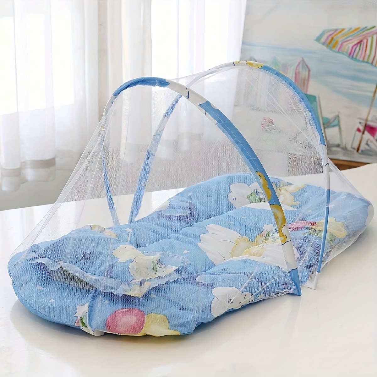 1d8b42de-604b-4fd1-b043-553529ed34fa.jpg Mosquito Net - Foldable, Anti-Fall Design with 100% Polyester Fiber Mesh and Alloy Frame, Easy to Clean and No Assembly Required, Bedding|Whimsical Mosquito Net|Durable Polyester Netting, Bedding - الصورة 1