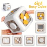 EDUVANKU 6-in-1 Busy Cube Toy for Youngsters & Youngsters - Enhances Fine Motor Skills & Early Learning, White with Yellow Accents, Made in China, Youngsters Toys