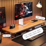 ⁦Adjustable Monitor Stand with Keyboard Storage - Ergonomic Wooden Desk Mount for iMac, PC, Printer, TV, Screen, and Laptop - 2 Adjustable Heights for Optimal Comfort and Productivity, Monitor Rise⁩ - الصورة ⁦7⁩