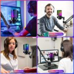 ⁦RGB 7-Color LED Condenser Microphone with Headphone Jack & Mic Gain Function, USB-C Omnidirectional Mic for Gaming, Singing, Karaoke, Video Conferencing, Streaming - USB Powered, ≤36V, No Battery Required⁩ - الصورة ⁦10⁩