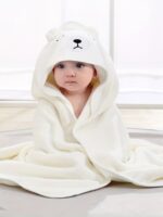 Super Absorbent Microfiber Baby Bathrobe - Adorable Elephant Hooded Towel with Matching Hat, Soft & Cozy for Boys and Girls 0-2 Years, Cartoon Design, Machine Washable, Baby Bath Accessories - Image 3