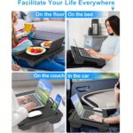⁦Laptop lap stand, portable laptop table, lap pad tray with wrist rest, mouse pad, tablet and phone slots, portable handle, cushion⁩ - الصورة ⁦10⁩