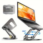 Ergonomic Adjustable Laptop Stand with 360° Swivel Base, Foldable Aluminum Alloy Design for MacBook Pro/Air & 25.4-43.94 cm Laptops, Adjustable Height up to 360° Rotation, Portable & Collapsible for Easy Storage - Image 2