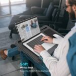 ⁦Laptop lap stand, portable laptop table, lap pad tray with wrist rest, mouse pad, tablet and phone slots, portable handle, cushion⁩ - الصورة ⁦5⁩