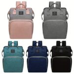 1pc Lamroro Multifunctional Diaper Backpack with Changing Station, Soft Shell Polyester Daypack for Travel, Preschool, with Mirror Embellishment, Zipper Closure, Stash Pocket, Striped Pattern, Essential Gift - Image 14