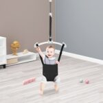⁦1pc Multifunctional Baby Activity Walker & Adjustable Jumping Chair 2-in-1 with Safety Harness, Extendable Length & Door-Clip Design for Indoor/Outdoor Play - Gray/Blue/Black⁩ - الصورة ⁦3⁩
