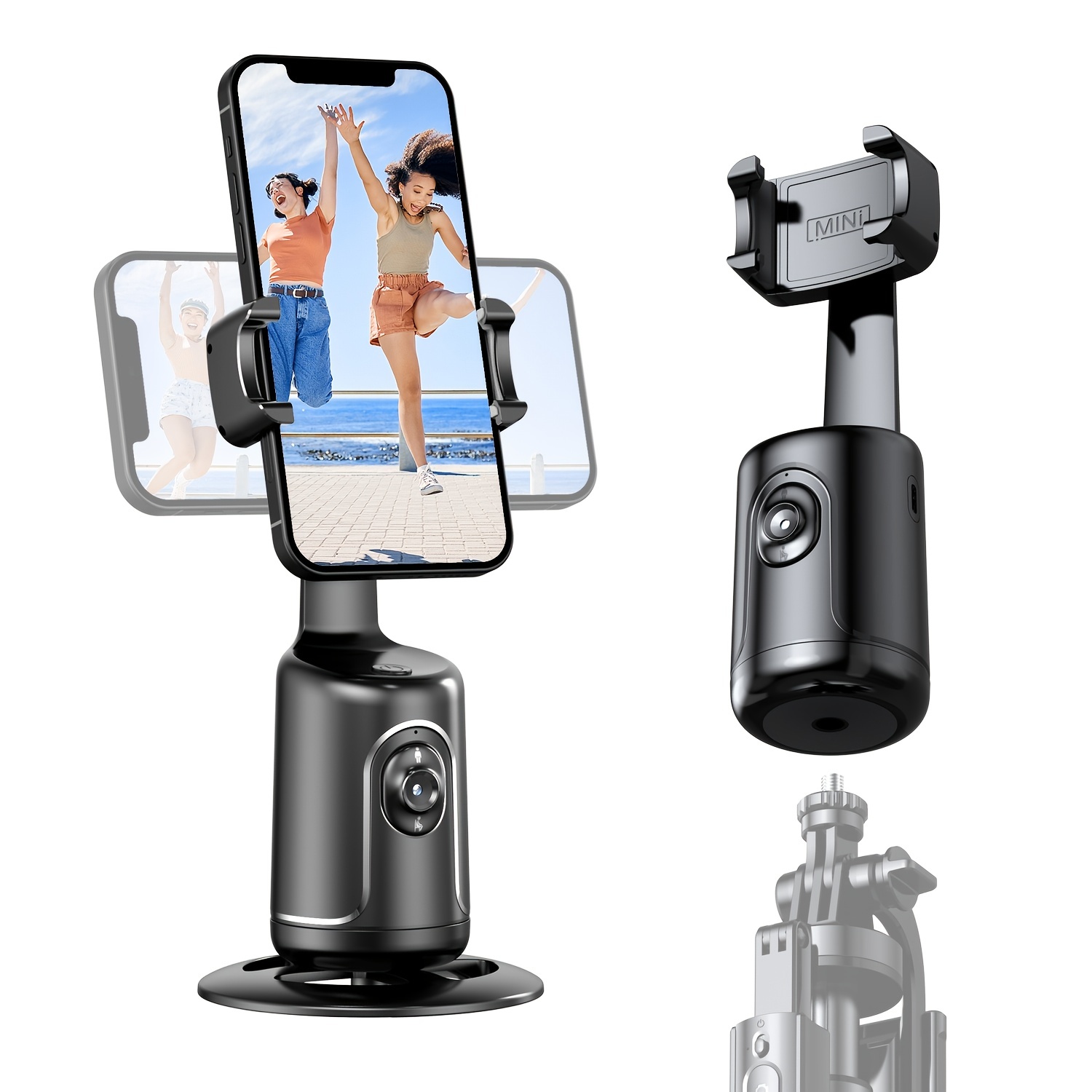 74a57b271adb4db65432c2a132f2c806.jpg Auto Face Tracking Tripod, No App Required, 360° Rotation Face Body Phone Mount Smart Shooting Phone Tracking Holder for Vlog Live Streaming Video, Rechargeable Battery, Black - Image 1