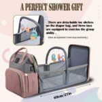 1pc Lamroro Multifunctional Diaper Backpack with Changing Station, Soft Shell Polyester Daypack for Travel, Preschool, with Mirror Embellishment, Zipper Closure, Stash Pocket, Striped Pattern, Essential Gift - Image 2