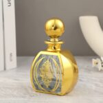 1pc Vintage Glass Perfume Bottle - Golden-Tone Transparent Oval Shape with Decorative Golden Patterns, Sealed Cap, 200ml/6.83oz, Hand Wash Only, BPS-Free for Home Decor & Holiday Gifts (Christmas, Valentine’s Day, Thanksgiving), Vintage Perfume Bottle, Gi